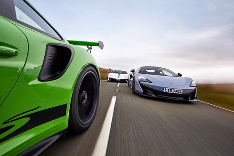 600LT vs GT3 RS vs Huracan Performante trio front tracking