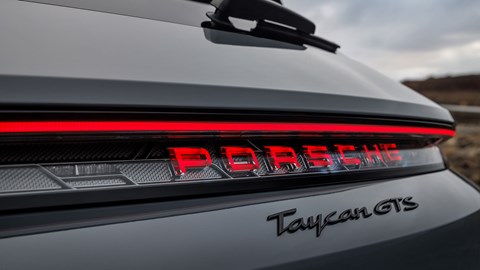 Porsche Taycan GTS Sport Turismo facelift: illuminated rear badge, grey paint