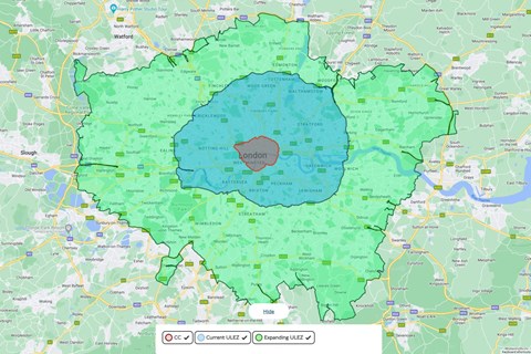2023 London Ultra Low Emission Zone (ULEZ) map