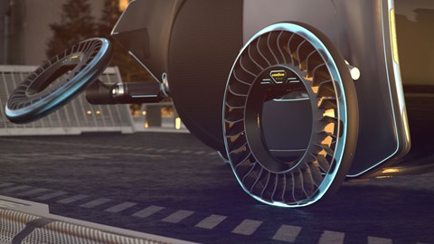 Goodyear Aero flying wheel concept car showing deflection in virtual reality
