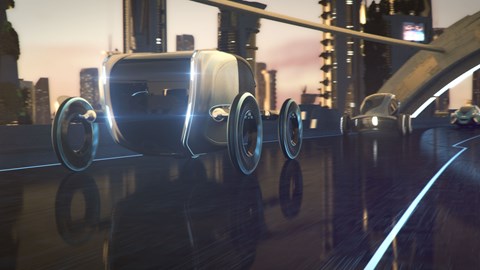 Goodyear Aero flying wheel concept car driving in virtual reality