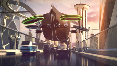 Goodyear Aero flying wheel concept car airborne in virtual reality