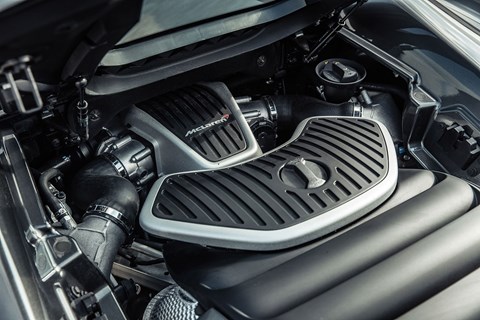 The engine bay: bi-turbo V8 provides fireworks