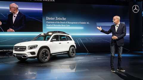 Outgoing Daimler chief Dieter Zetsche introduces the GLB at Shanghai 2019
