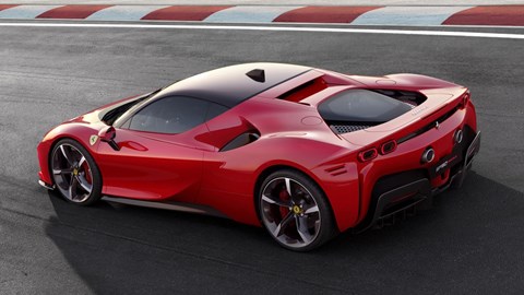 Fastest hybrid cars: Ferrari SF90 Stradale, rear three quarter static, on track