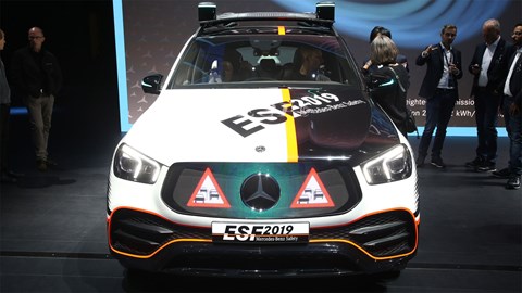 Mercedes ESF safety car at Frankfurt motor show 2019 - warning triangles in front grille