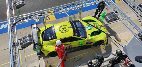 Aston Martin pit crew slave over the GTE Pro car at 2019 Le Mans 24hrs