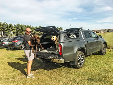Steve Moody and his four-legged friends: dogs are at home in the Mercedes X-Class (but it's high to climb into)
