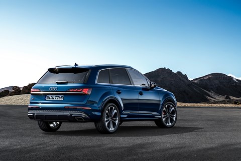 Audi Q7 2024 update: rear three quarter static, blue paint