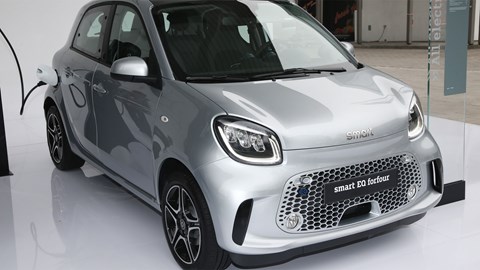 Smart EQ ForFour at Frankfurt motor show 2019 - front view, charging