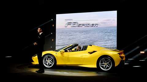 The Ferrari F8 Spider at its world debut in Italy