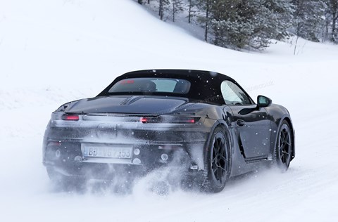 New electric Porsche 718 Boxster caught winter-testing in February 2024
