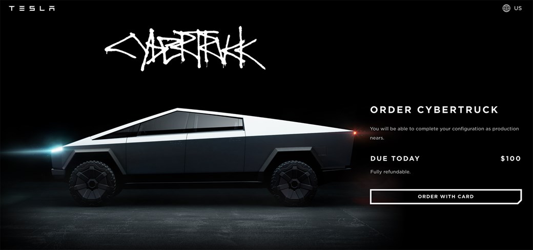 Tesla Cybertruck online order form – and a $100 deposit