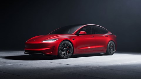 Fastest electric cars: Tesla Model 3 Performance, front three quarter static, red paint
