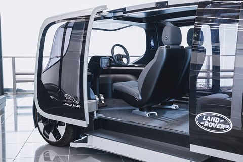 Jaguar Land Rover Project Vector interior: the driverless pod has a steering wheel!