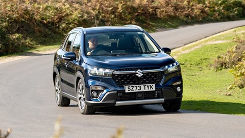 Cheapest hybrid cars - Suzuki S-Cross, blue, driving round corner