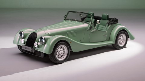2024 Morgan Plus Four - green, front, top view, studio