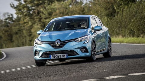 Renault Clio E-Tech hybrid, 2020, blue, driving