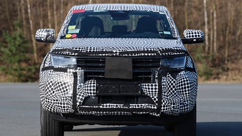 New VW Amarok, dead-on front view, disguised