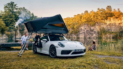 Porsche rooftop camping, sports car style
