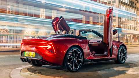 MG Cyberster - rear, red, doors open, UK pricing announced