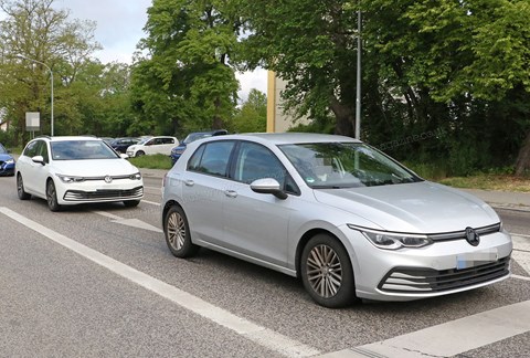 New 2020 VW Golf Estate (white car) lines up alongside Mk8 Golf hatch