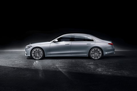 New Mercedes-Benz S-Class W223, 2020, side view, silver, studio
