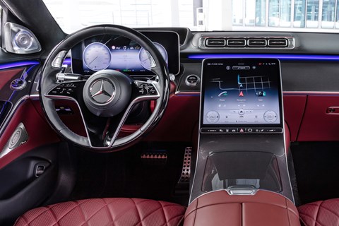 New Mercedes-Benz S-Class W223, 2020, interior, red, screen