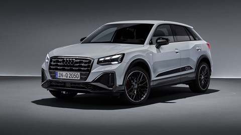 Audi Q2 2020 facelift, front view, studio, grey