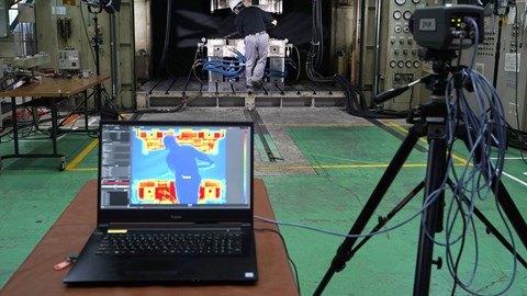 Nissan carbonfibre breakthough - checking the temperature with thermal imaging equipment