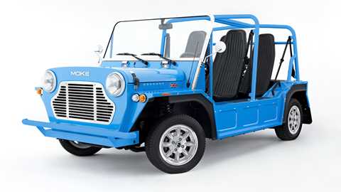 Moke International Moke, now on sale in the UK, St Barts Blue, front view