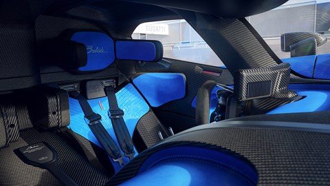 Extreme race seats grip driver of Bugatti Bolide