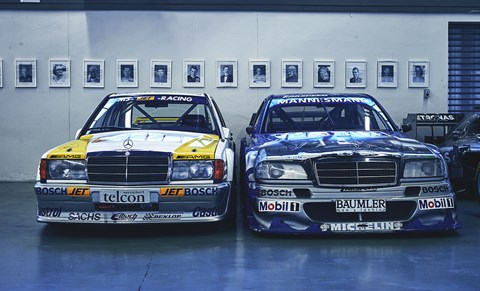 Stung by Alfa’s shock DTM title win with the 155 in 1993, Merc struck back with a tech-laden C-class racer (right). In  came anti-lock brakes, a 500bhp V6 and a quick-release front end for rapid engine changes