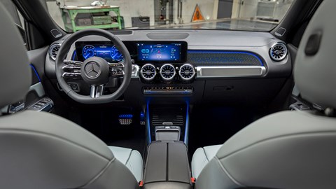 Updated Mercedes EQB: front seats and dashboard, light grey leather upholstery