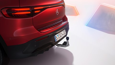 Updated Mercedes EQB: new towbar, studio shoot, red car