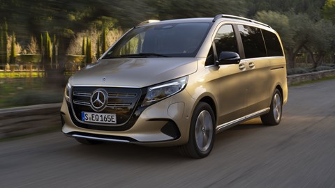 Best electric 7-seaters - Mercedes-Benz EQV 2024, gold, front, driving