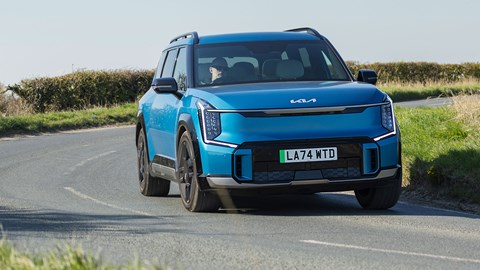 Best seven-seater electric cars: Kia EV9, driving round corner