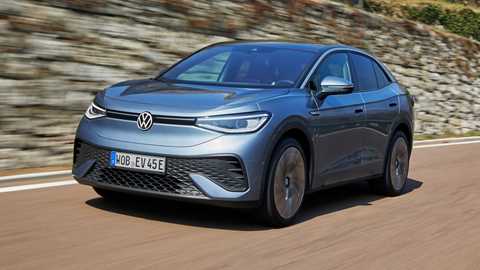 Volkswagen ID.5 Style electric coupe-SUV, front view, driving