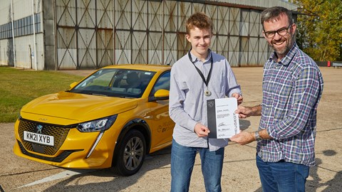 Lad vs dad: 14-year-old George beat Tim Pollard when it came to conserving energy in a Peugeot e-208 challenge
