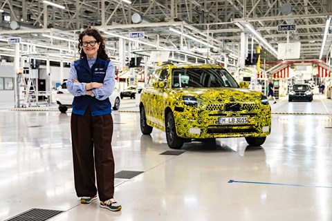 Mini boss Stefanie Wurst and the new 2023 Countryman at BMW's Leipzig plant