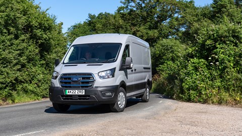 Front view of Ford E-Transit driving