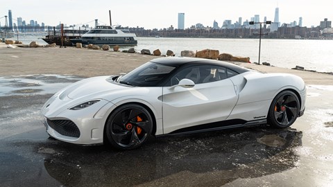 Deus Vayanne electric hypercar - front side view, white