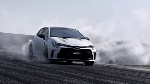 Toyota GR Corolla drifting, front view