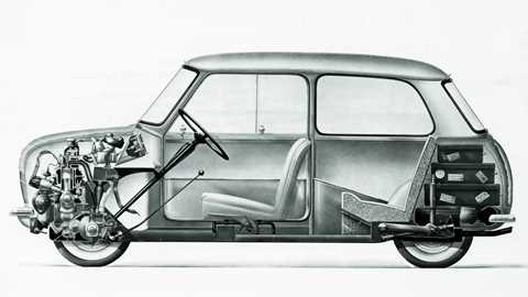 A cross section of the original Austin Seven – showing just how much space there was in the first Mini