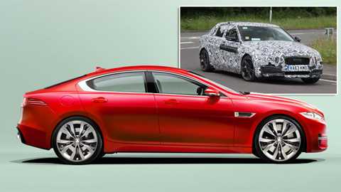 CAR's artist impression by Motor Forecast of the new Jaguar XE - with spyshot of prototype (inset)