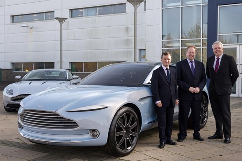 The Aston DBX, CEO Andy Palmer (middle) and local dignitaries