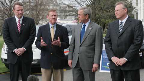 Bosses of the US Big Three meet with George Bush, cap in hand. But Europe's business chiefs have failed to secure a similar bail-out