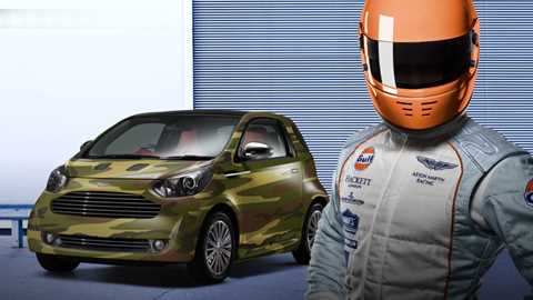 Aston Martin Cygnet: camo paint contrasting with Gulf blue and orange