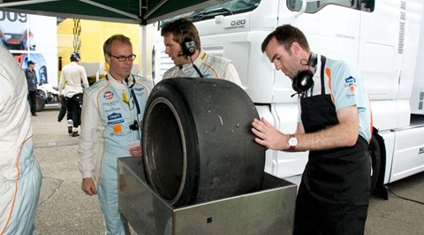 Tim Pollard shaving tyres at the 2010 Le Mans 24-hour race