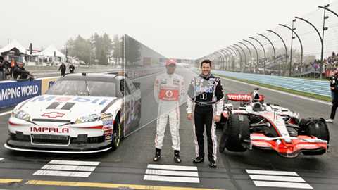 Lewis Hamilton and Tony Stewart trade places